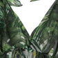 Green Flocked Leaf Georgette A-line Dress