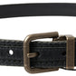 Elegant Black Leather-Cotton Blend Belt