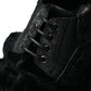 Black Fur Leather Lace Up Derby Dress Shoes