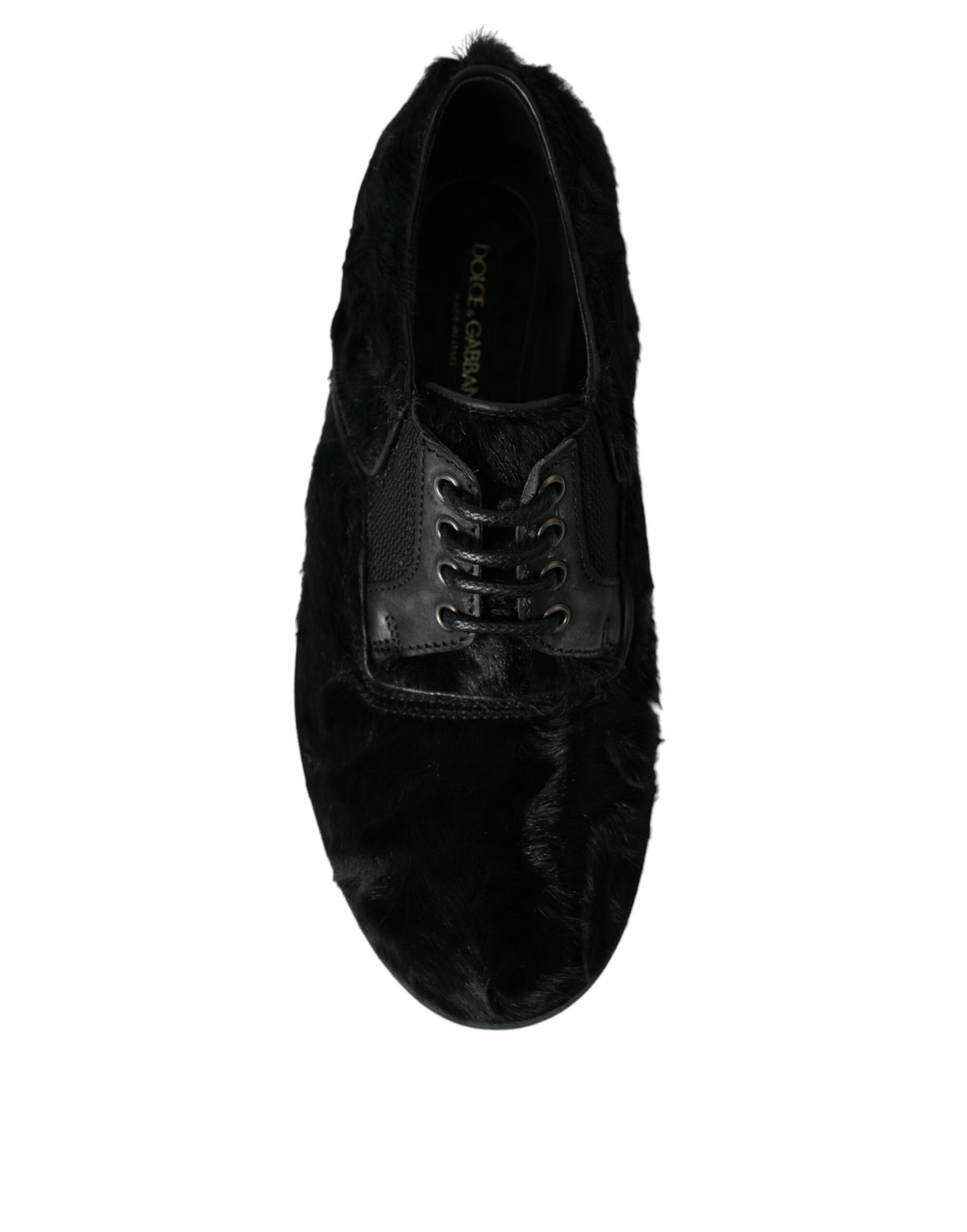 Black Fur Leather Lace Up Derby Dress Shoes