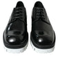 Black White Leather Lace Up Derby Dress Shoes