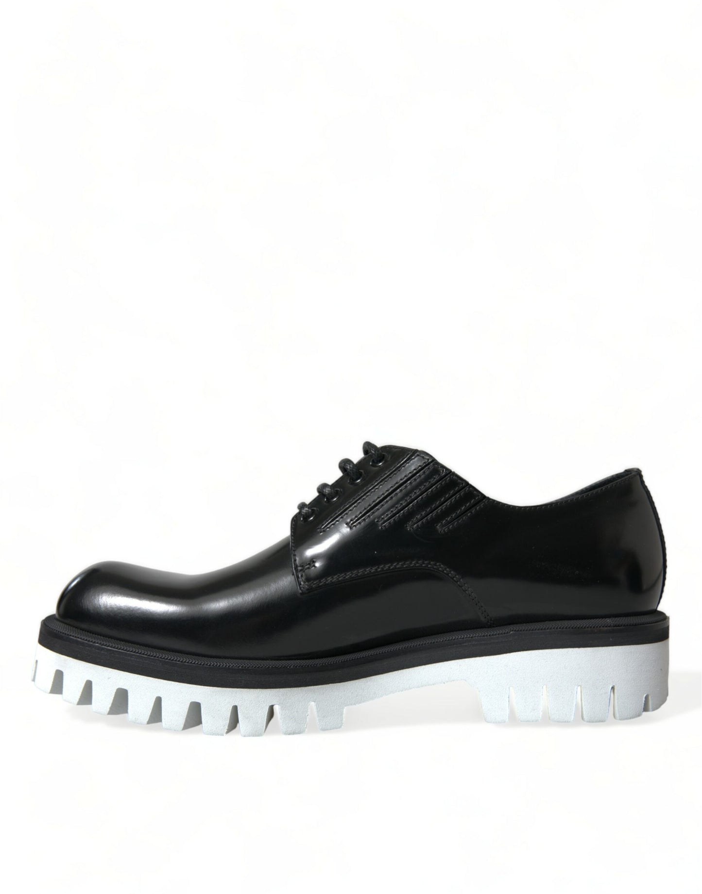 Black White Leather Lace Up Derby Dress Shoes