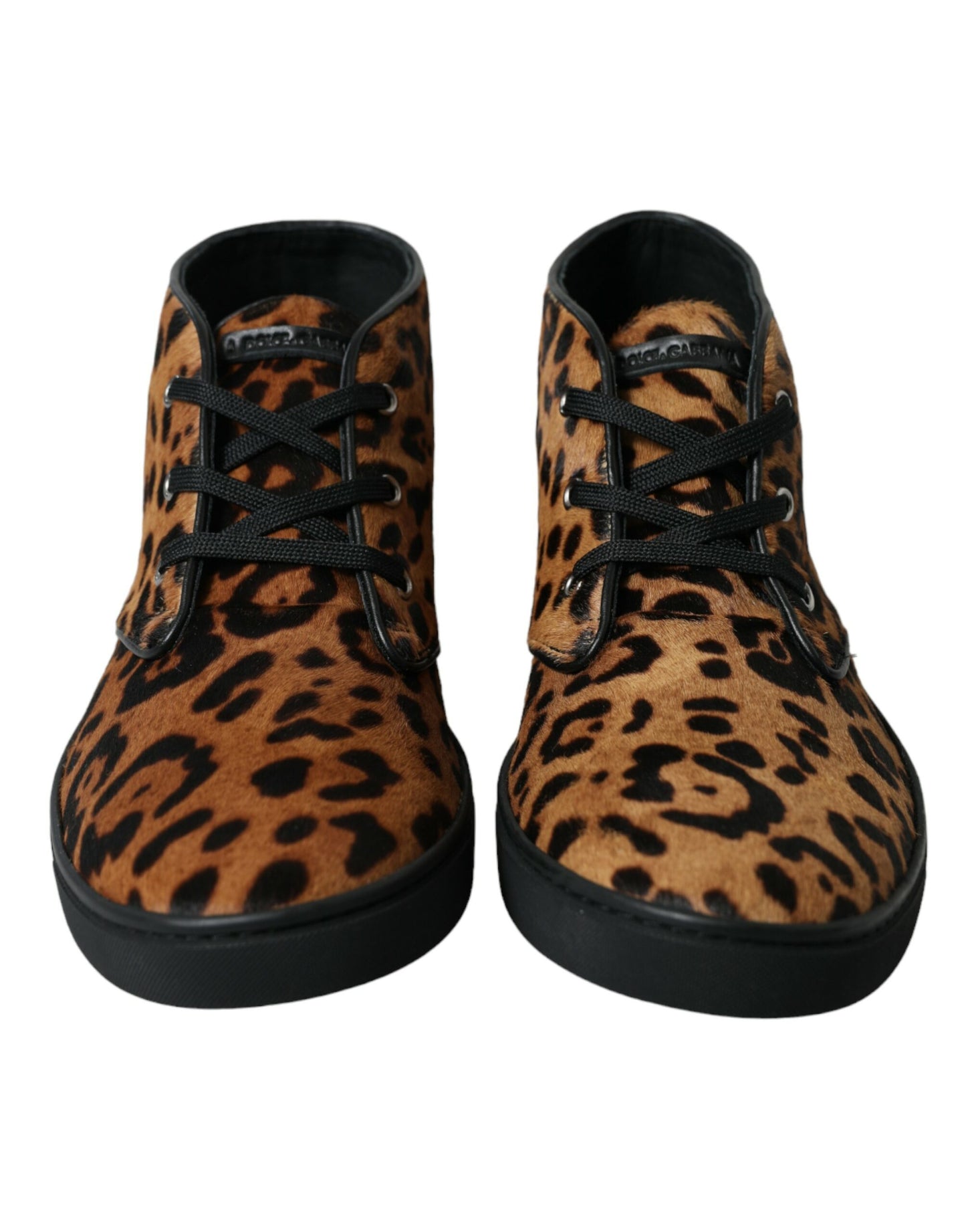 Brown Leopard Pony Hair Leather Sneakers Shoes