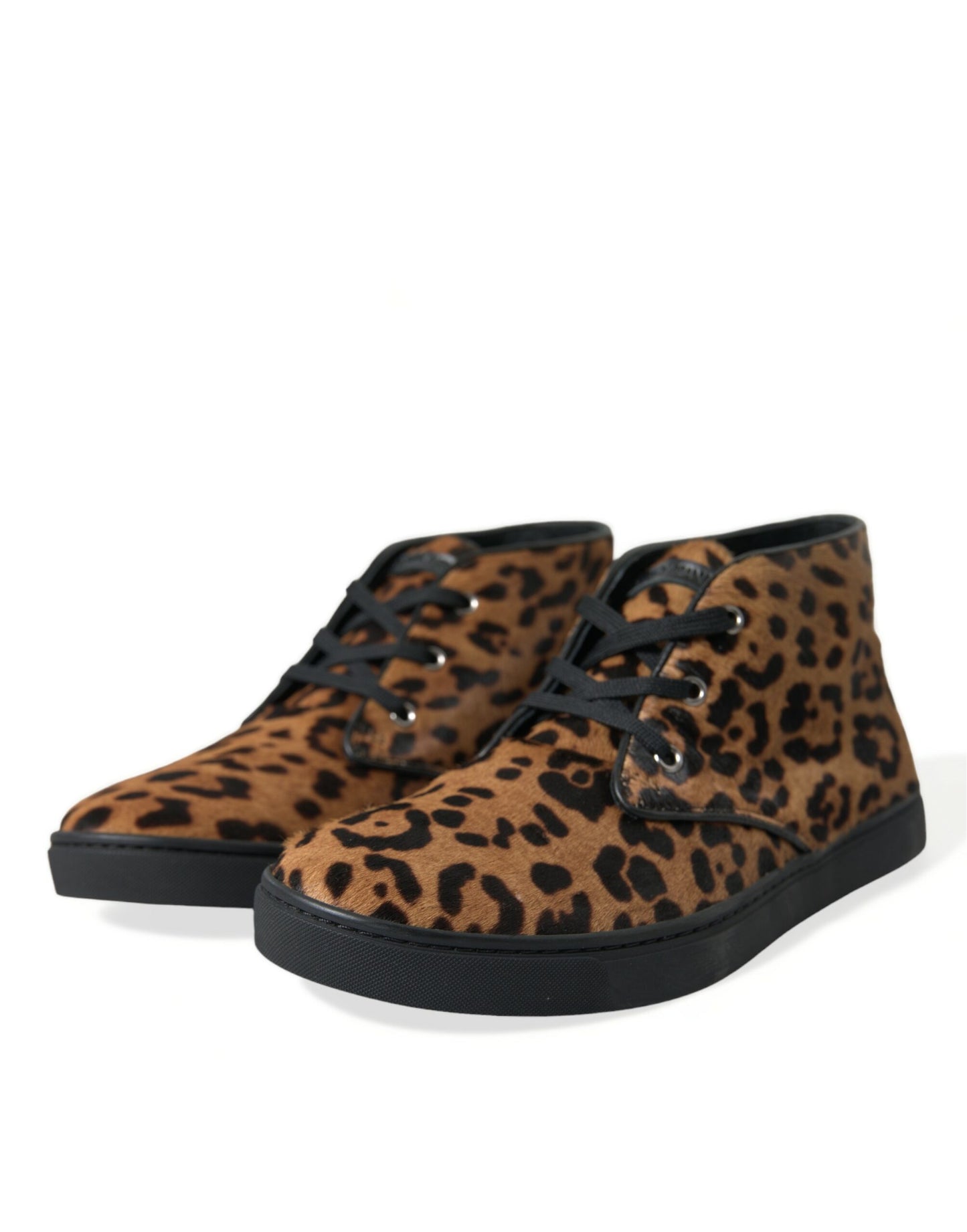 Brown Leopard Pony Hair Leather Sneakers Shoes