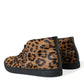 Brown Leopard Pony Hair Leather Sneakers Shoes