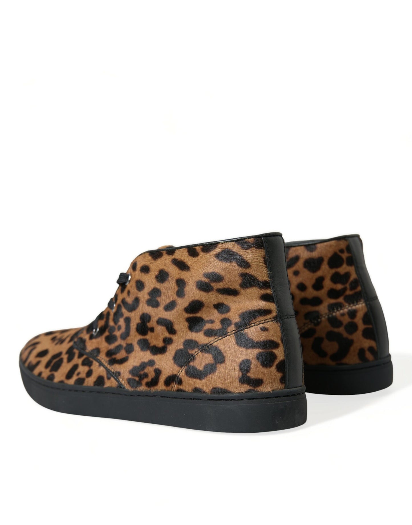 Brown Leopard Pony Hair Leather Sneakers Shoes