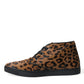 Brown Leopard Pony Hair Leather Sneakers Shoes