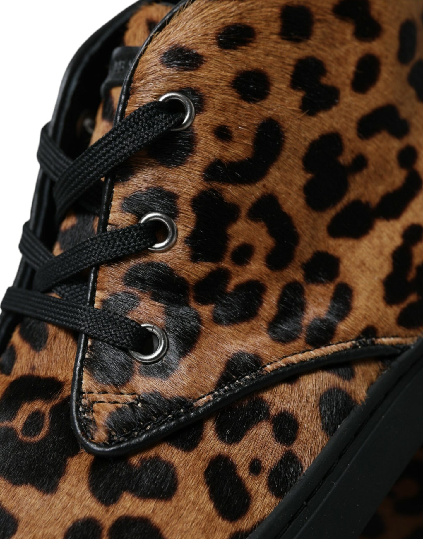 Brown Leopard Pony Hair Leather Sneakers Shoes