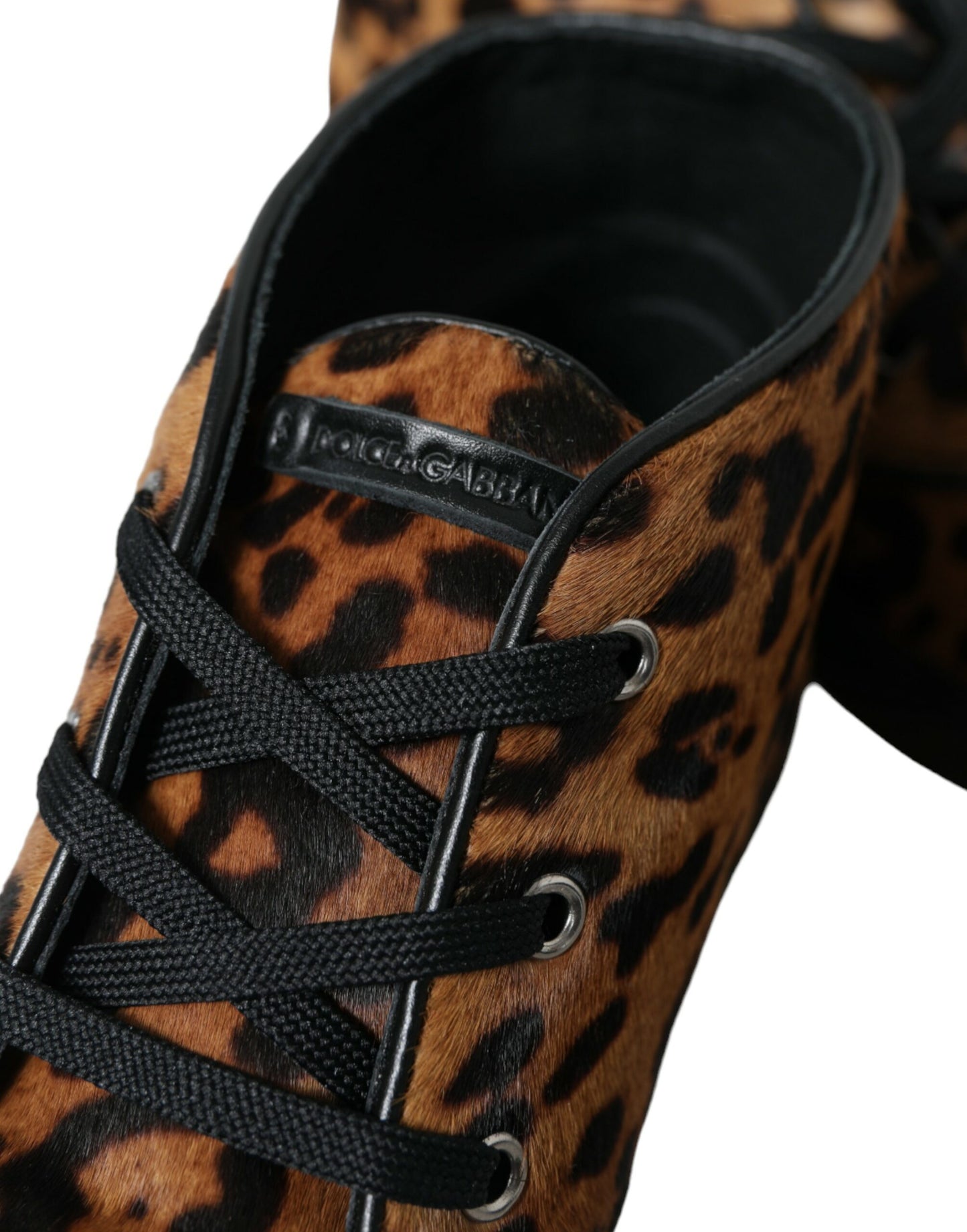 Brown Leopard Pony Hair Leather Sneakers Shoes