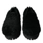 Black Fur Leather Slippers Dress Shoes