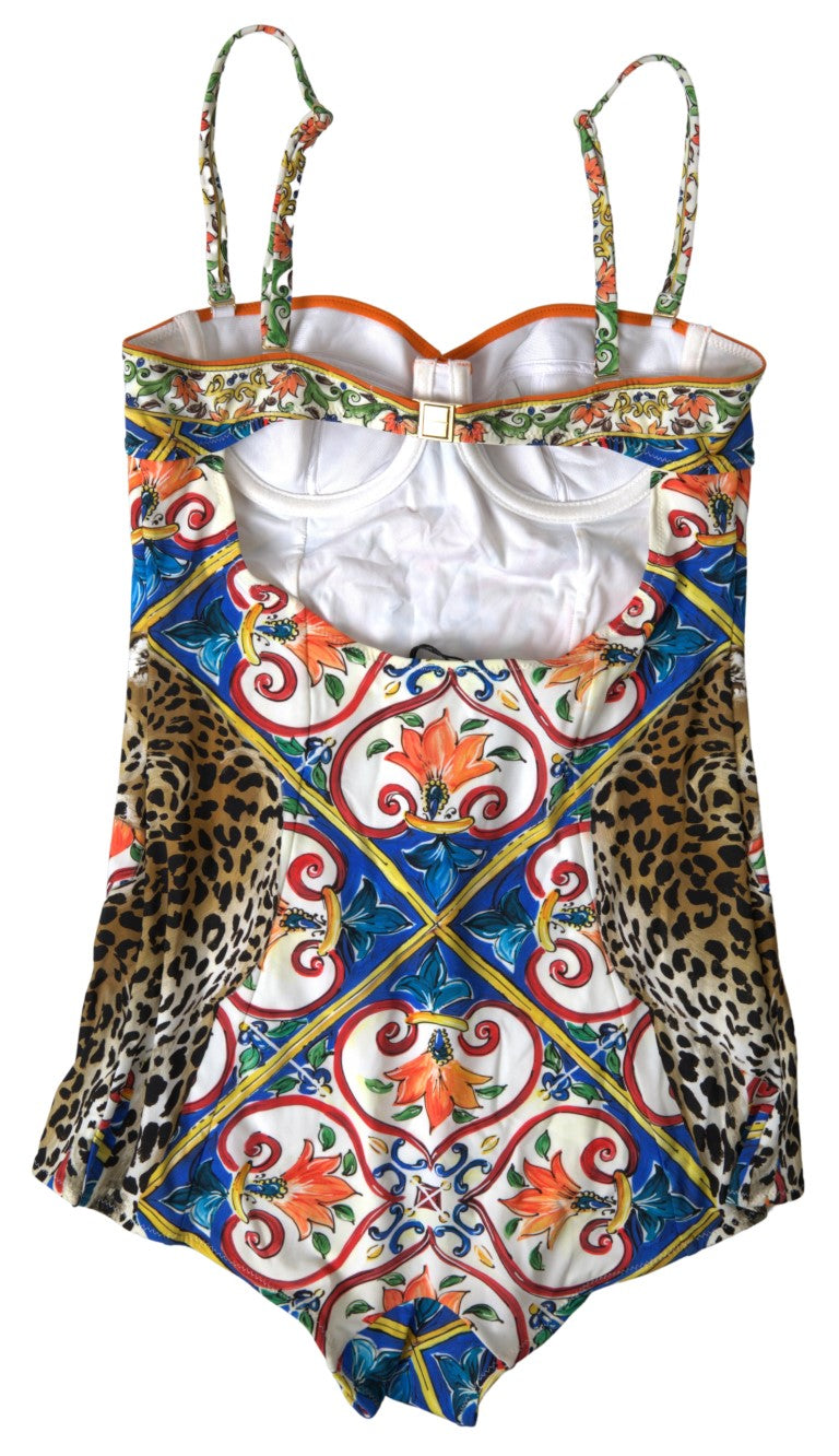 Multicolor Caretto Print One Piece Swimsuit