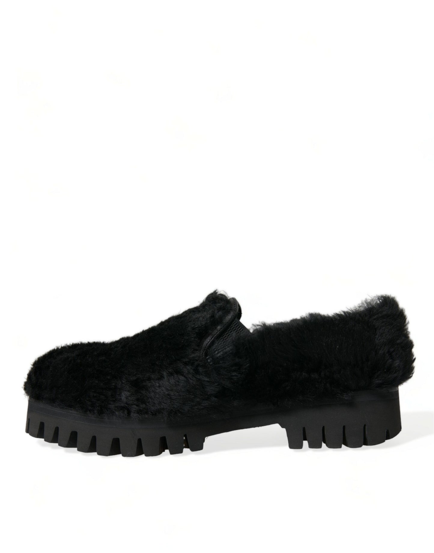 Black Fur Leather Slippers Dress Shoes