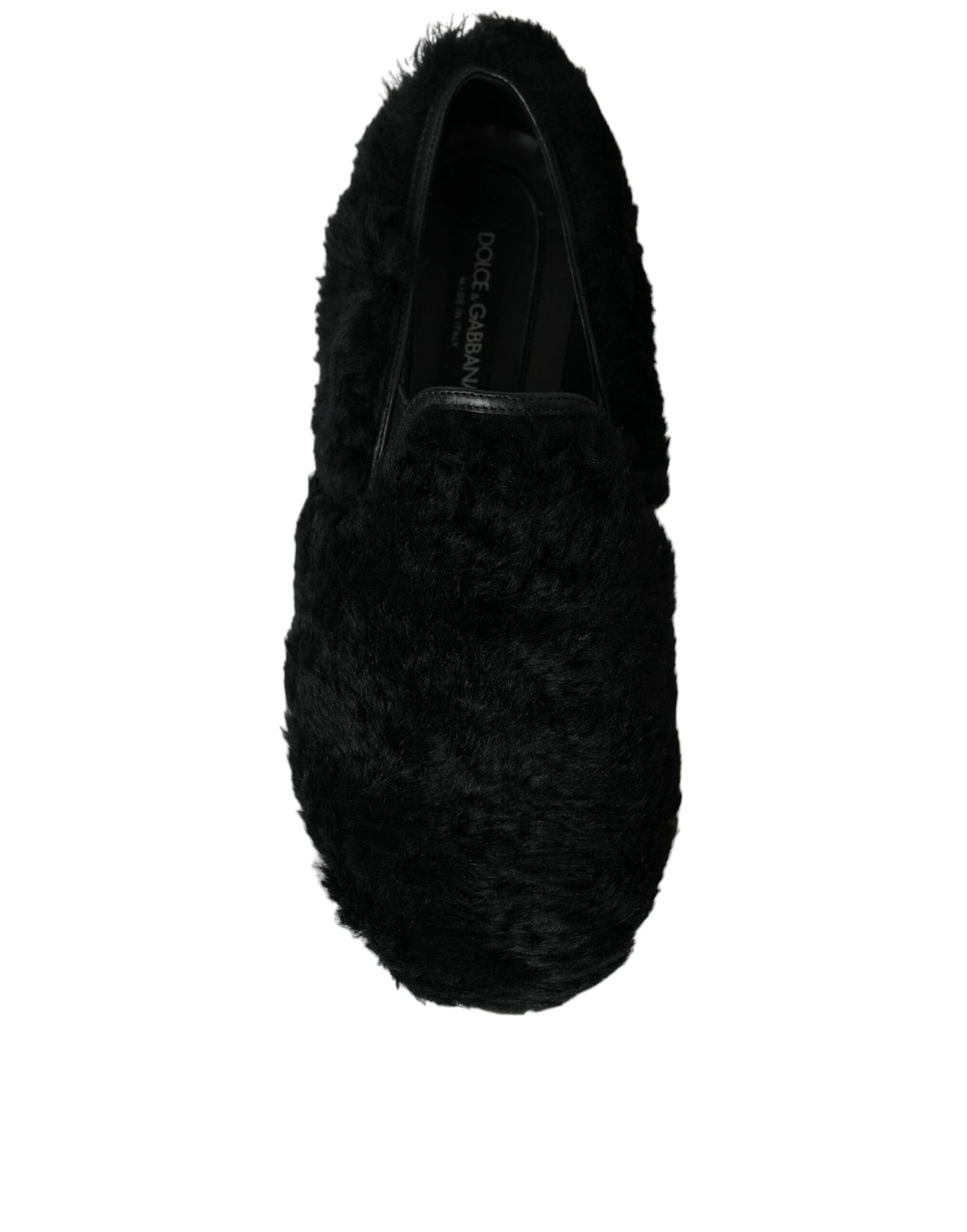 Black Fur Leather Slippers Dress Shoes