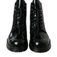 Black Leather Lace Up Mid Calf Boots Shoes