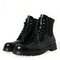 Black Leather Lace Up Mid Calf Boots Shoes