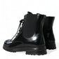 Black Leather Lace Up Mid Calf Boots Shoes