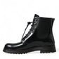 Black Leather Lace Up Mid Calf Boots Shoes