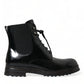 Black Leather Lace Up Mid Calf Boots Shoes