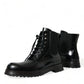 Black Leather Lace Up Mid Calf Boots Shoes