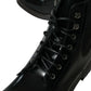 Black Leather Lace Up Mid Calf Boots Shoes