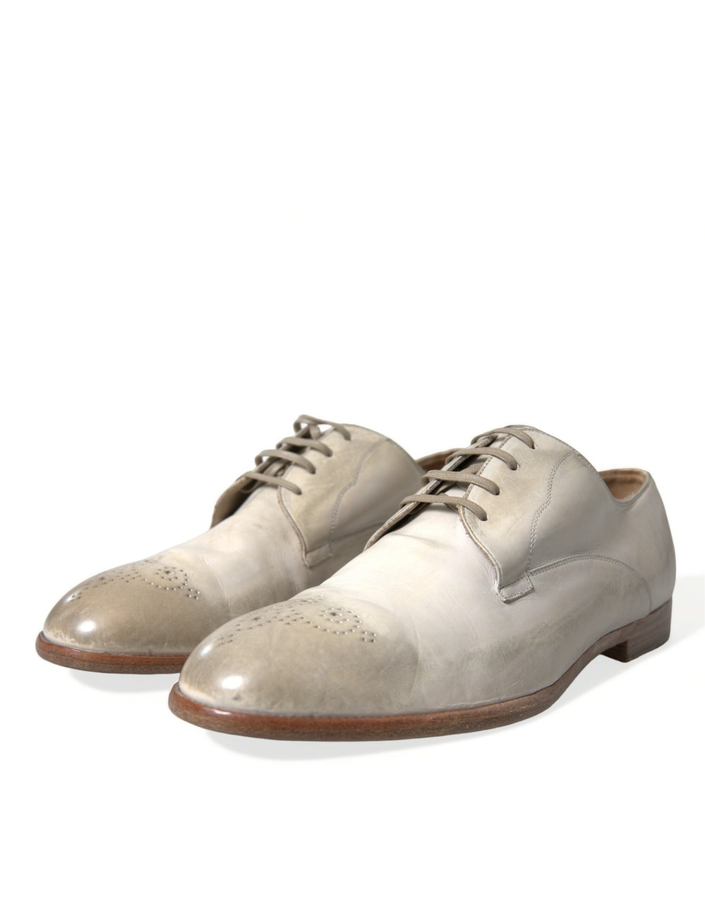 White Distressed Leather Derby Dress Shoes