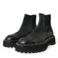Black Leather Slip On Stretch Chelsea Boots Shoes