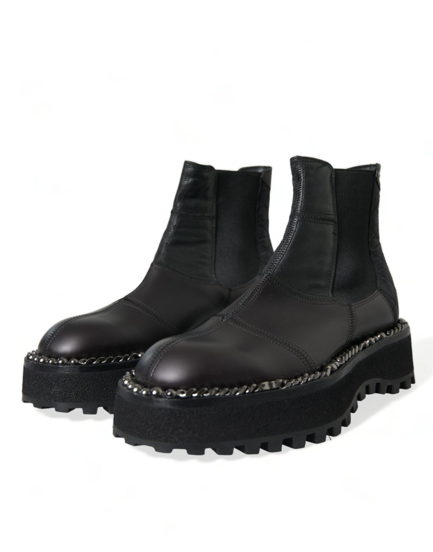 Black Leather Slip On Stretch Chelsea Boots Shoes