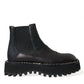 Black Leather Slip On Stretch Chelsea Boots Shoes