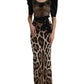 Black Brown Leopard Embellished Sheath Gown Dress