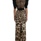 Black Brown Leopard Embellished Sheath Gown Dress