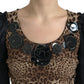 Black Brown Leopard Embellished Sheath Gown Dress