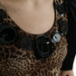 Black Brown Leopard Embellished Sheath Gown Dress