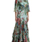 Blue Floral Print Tiered Long Maxi Dress