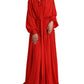 Red Silk Long Gown Pleated Ascot Collar Dress