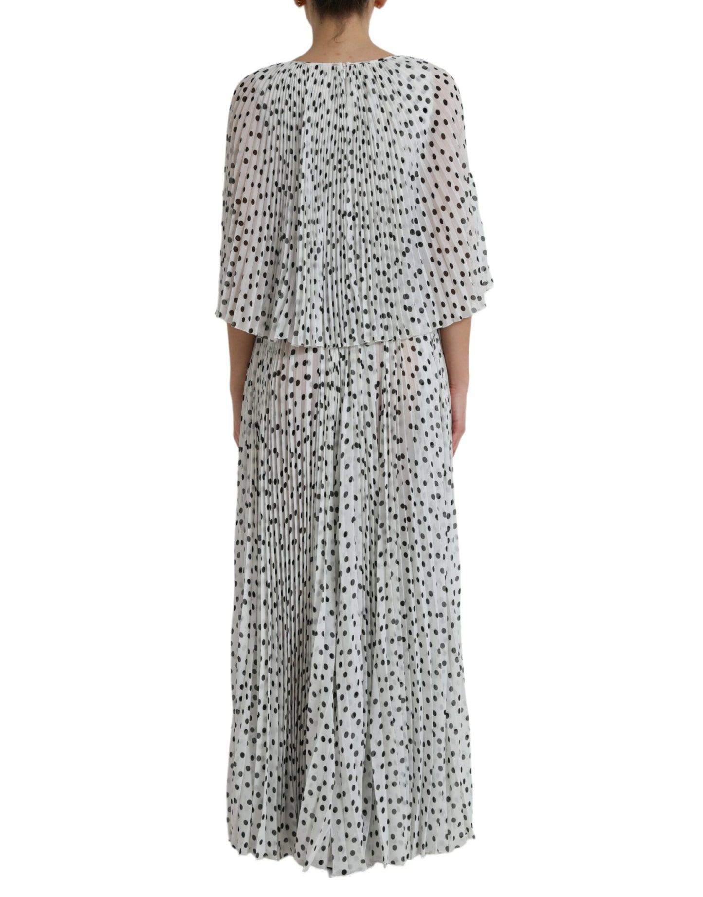 White Polka Dot A-line Pleated Maxi Dress