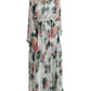 White Rose Print A-line Pleated Maxi Dress