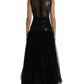 Black Sequined Sleeveless Mesh Layered Gown Dress