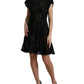 Black Floral Lace Cotton A-line Mini Dress