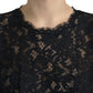 Black Floral Lace Cotton A-line Mini Dress
