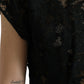 Black Floral Lace Cotton A-line Mini Dress