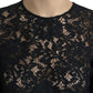 Black Floral Lace Viscose Sheath Midi Dress