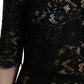 Black Floral Lace Viscose Sheath Midi Dress