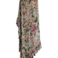 Pink Floral Chiffon Ruched Frilled Maxi Dress
