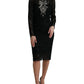 Black Lace Crystal Embellished Sheath Dress
