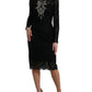 Black Lace Crystal Embellished Sheath Dress