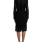 Black Lace Crystal Embellished Sheath Dress