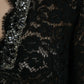 Black Lace Crystal Embellished Shift Dress