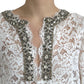 White Lace Crystal Embellished Shift Dress