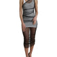Black White Cotton Sheer Bodycon Midi Dress
