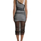 Black White Cotton Sheer Bodycon Midi Dress